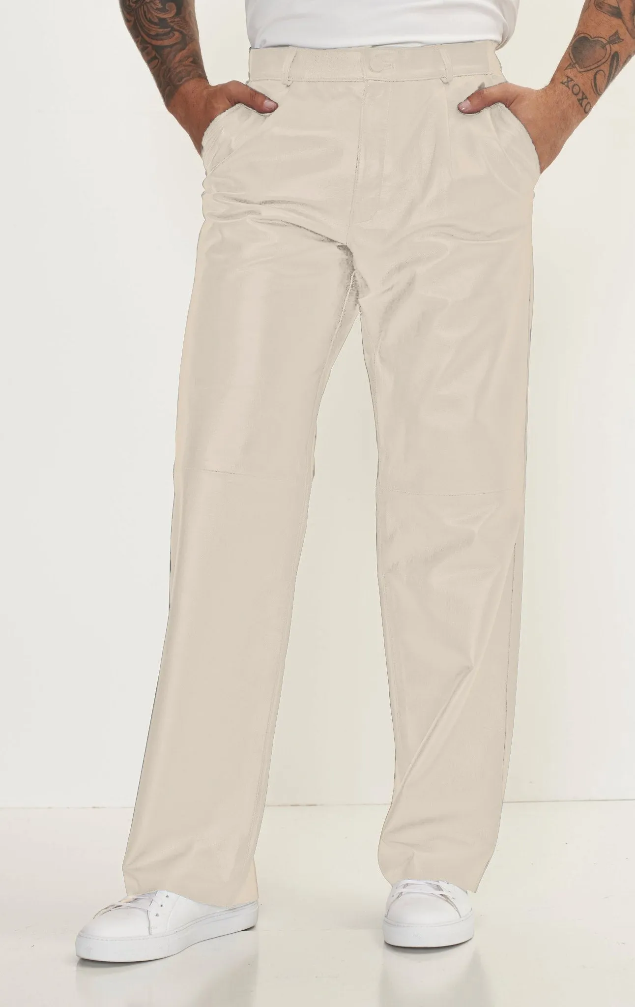 Genuine Lambskin Leather Trousers - Beige