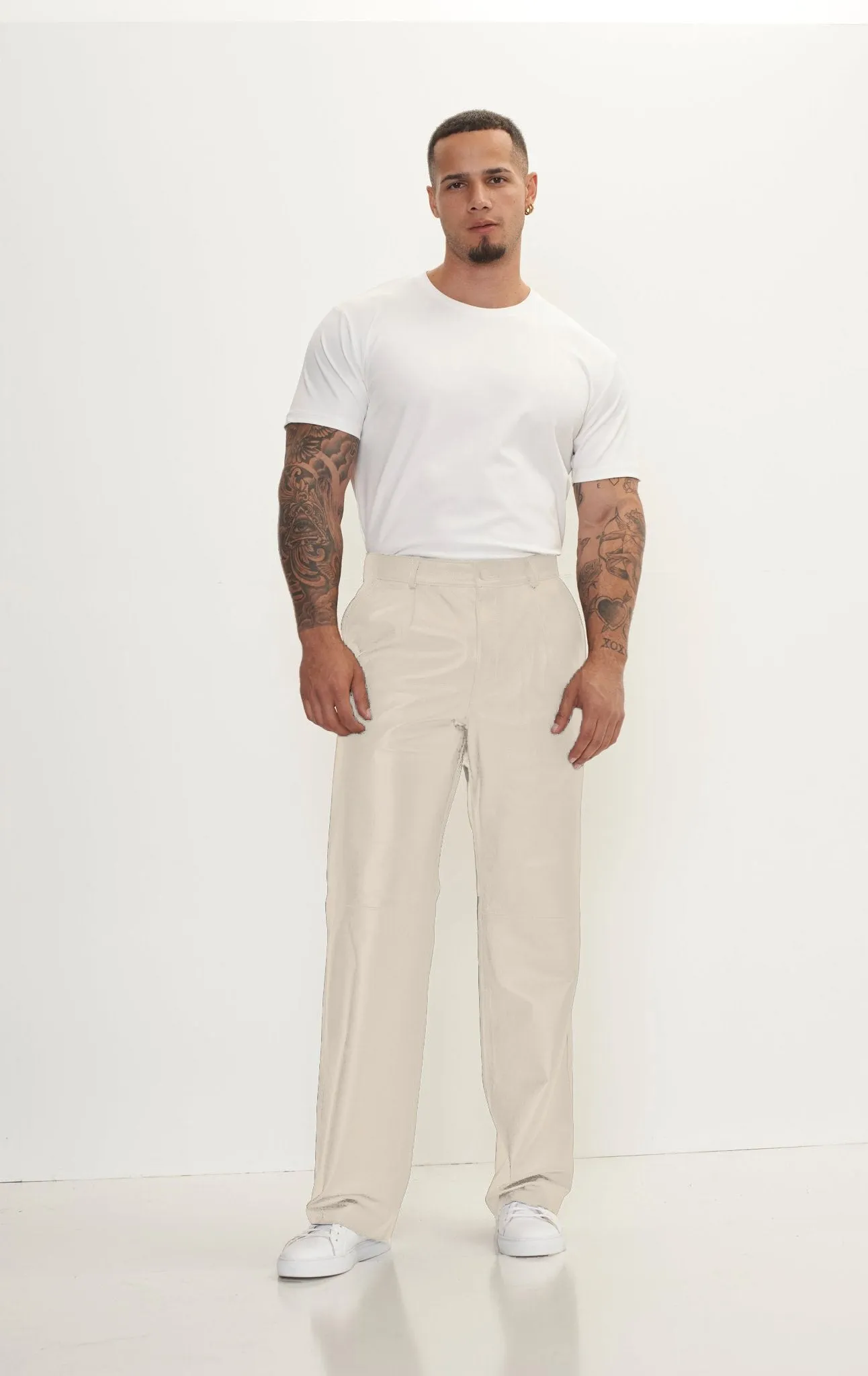Genuine Lambskin Leather Trousers - Beige