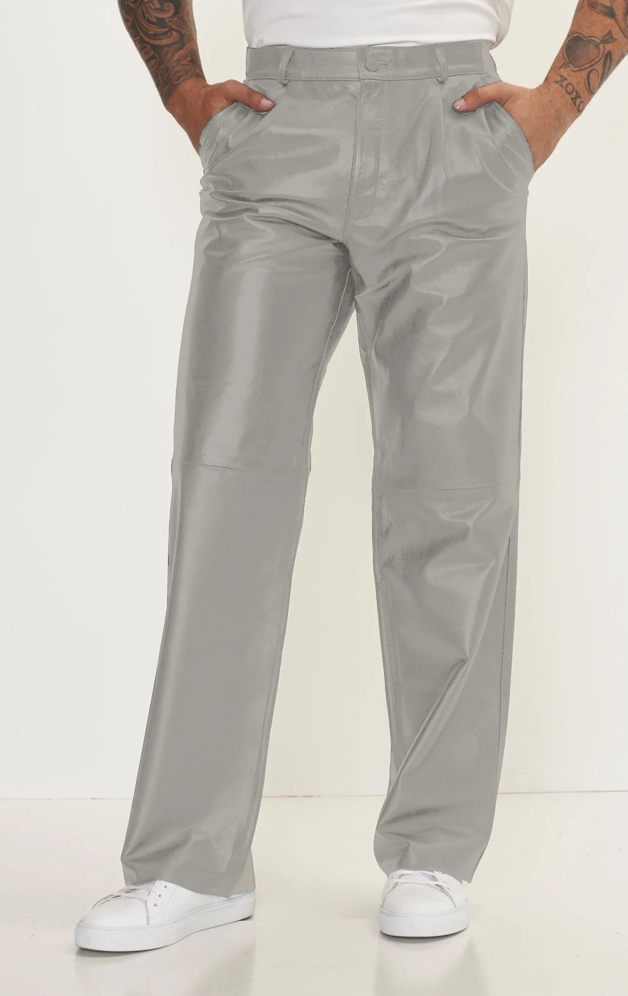 Genuine Lambskin Leather Trousers - Grey