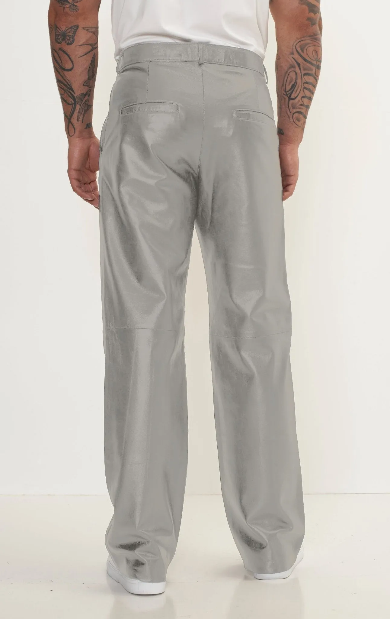 Genuine Lambskin Leather Trousers - Grey