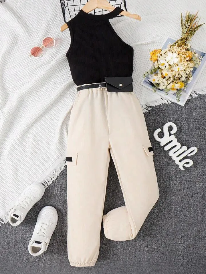 Girls Cut Out Tank Top & Detail Pants