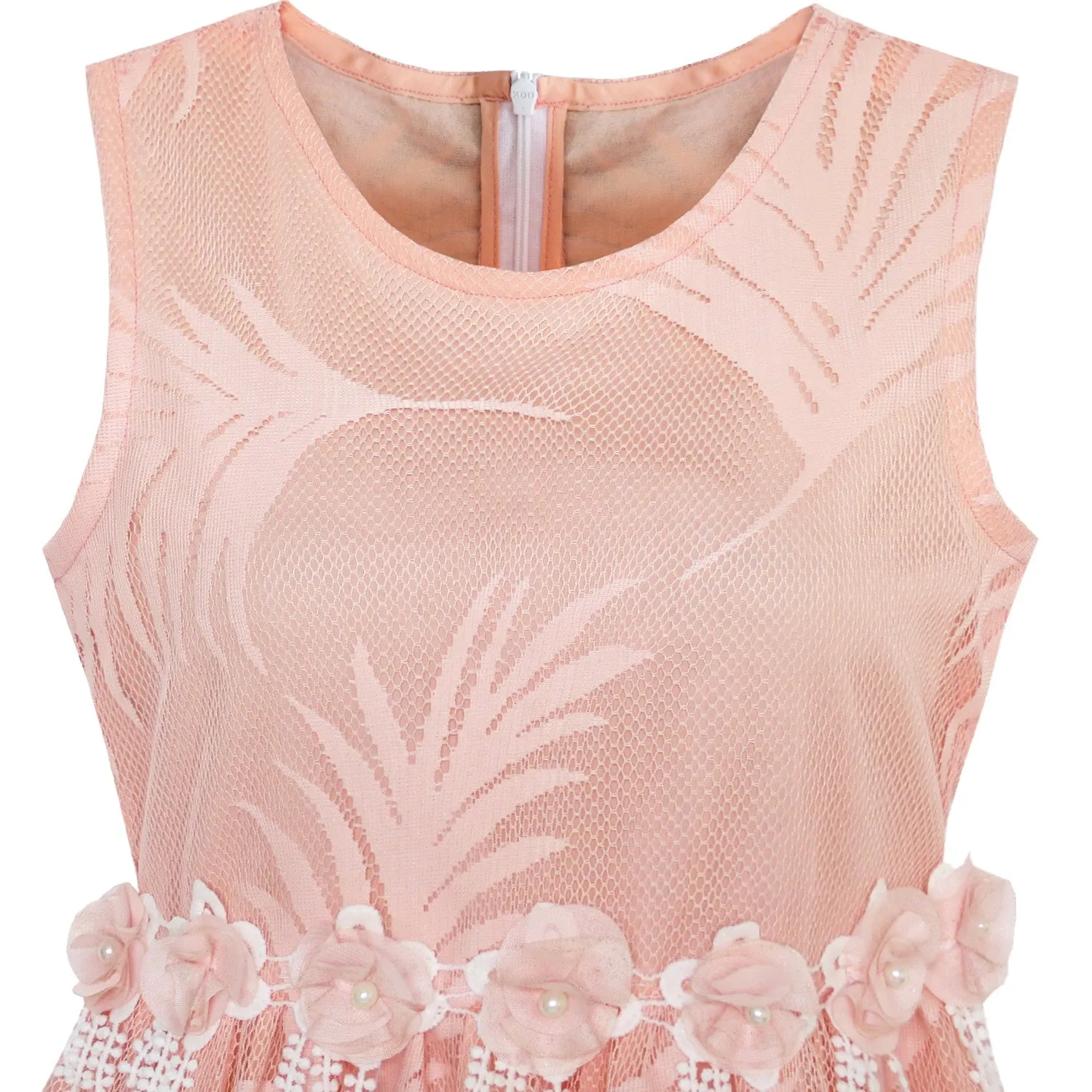 Girls Dress Lace Leaf Print Elegant Princess Party Wedding Size 5-16 Years