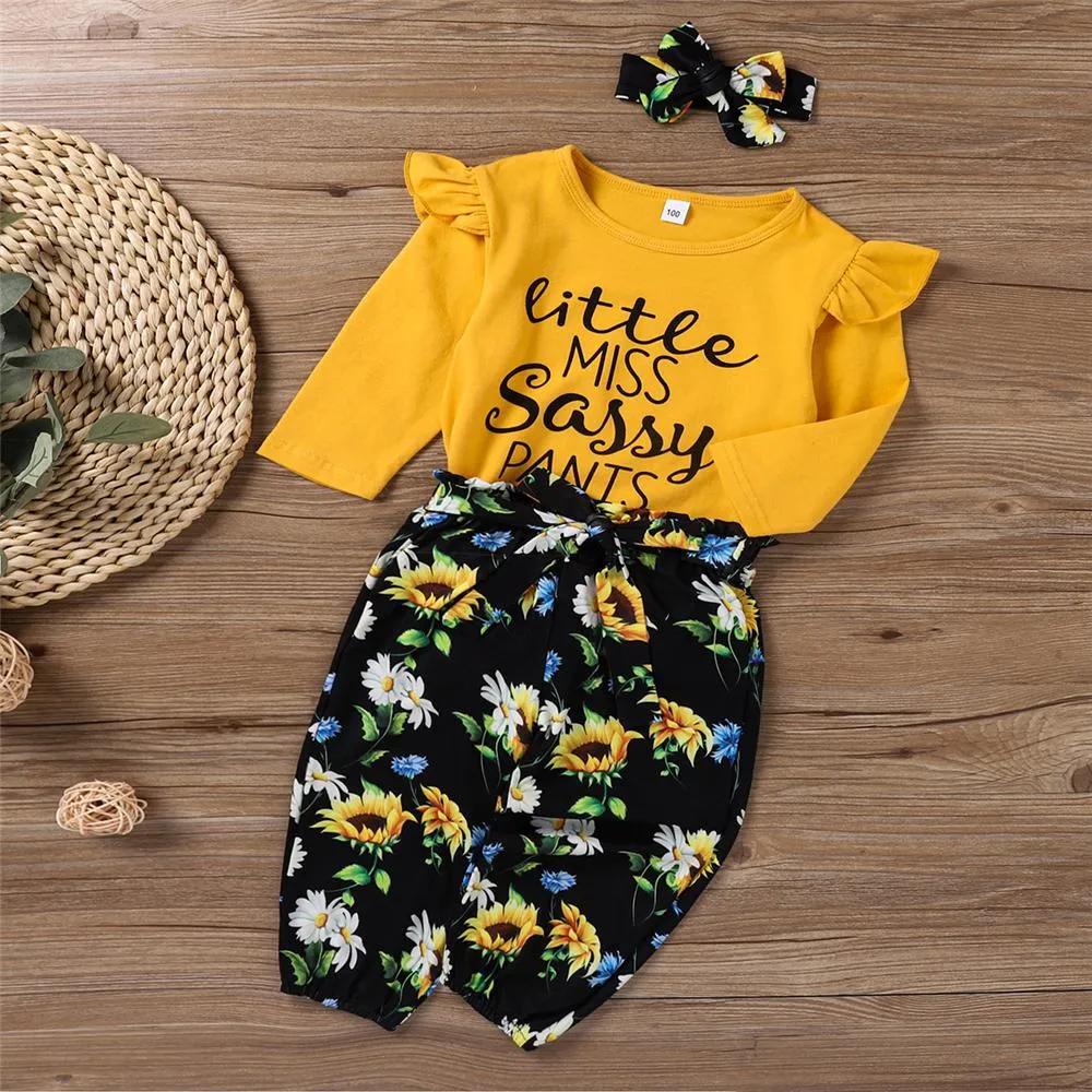 Girls Little Sister Printed Long Sleeve Top & Floral Pants & Headband Buy Baby Clothes Wholesale