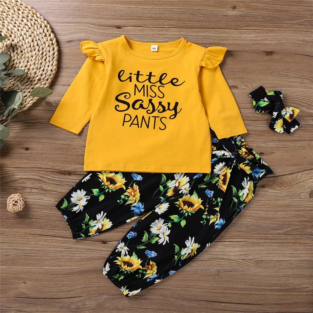Girls Little Sister Printed Long Sleeve Top & Floral Pants & Headband Buy Baby Clothes Wholesale