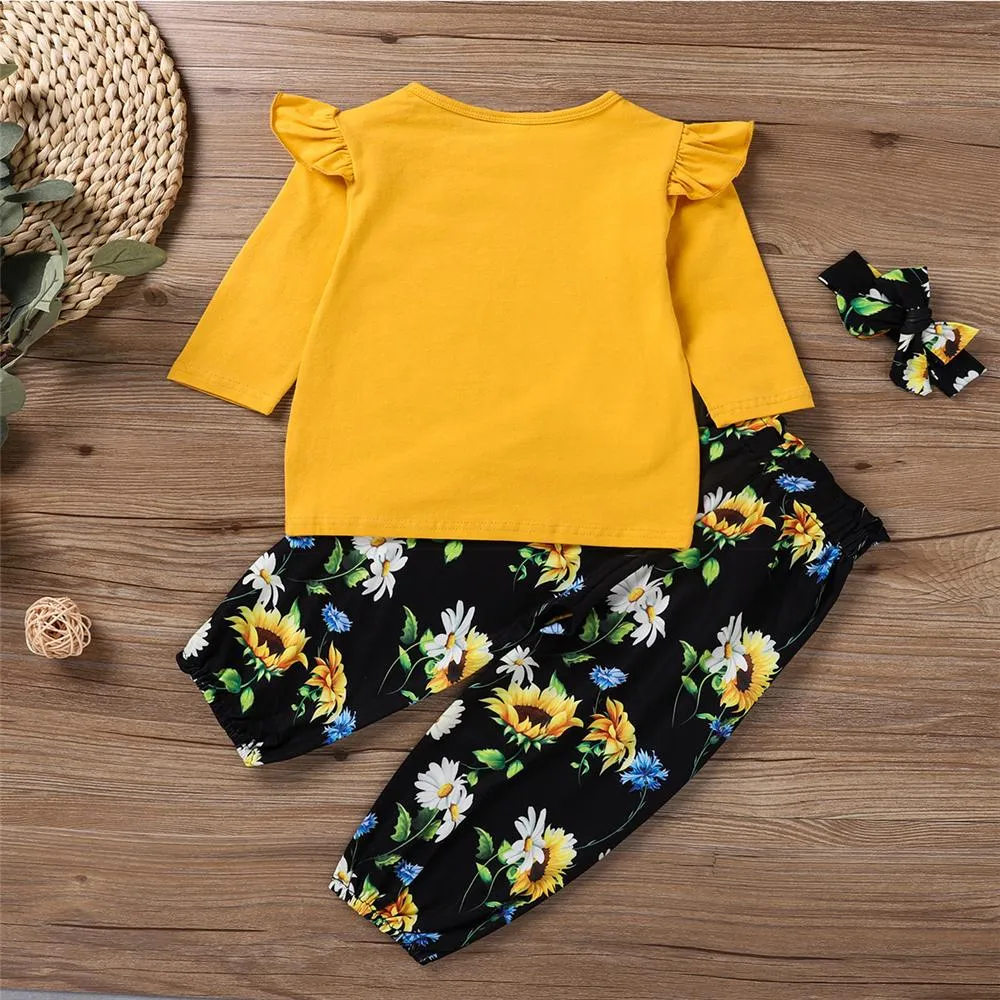 Girls Little Sister Printed Long Sleeve Top & Floral Pants & Headband Buy Baby Clothes Wholesale