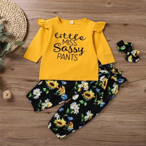 Girls Little Sister Printed Long Sleeve Top & Floral Pants & Headband Buy Baby Clothes Wholesale
