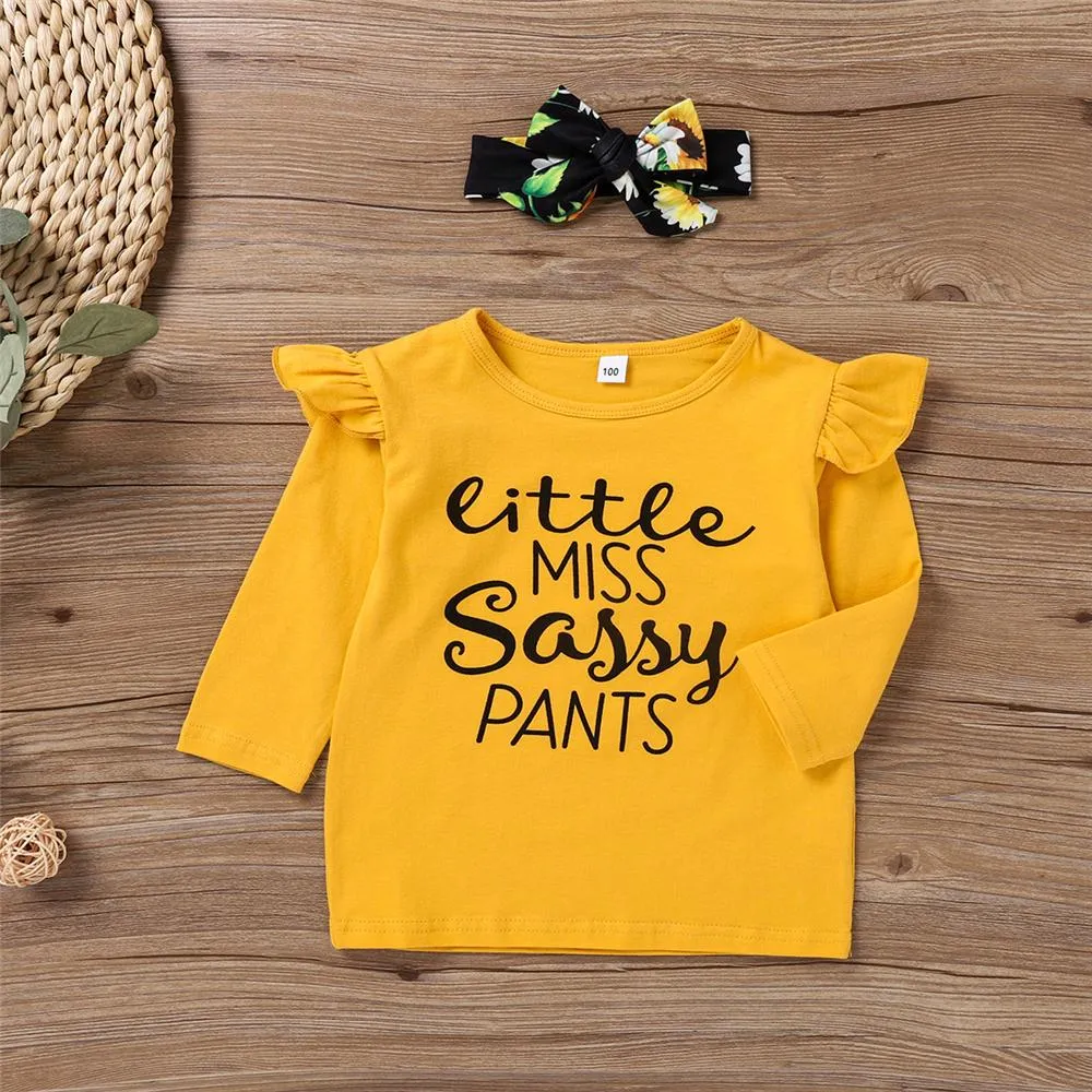 Girls Little Sister Printed Long Sleeve Top & Floral Pants & Headband Buy Baby Clothes Wholesale