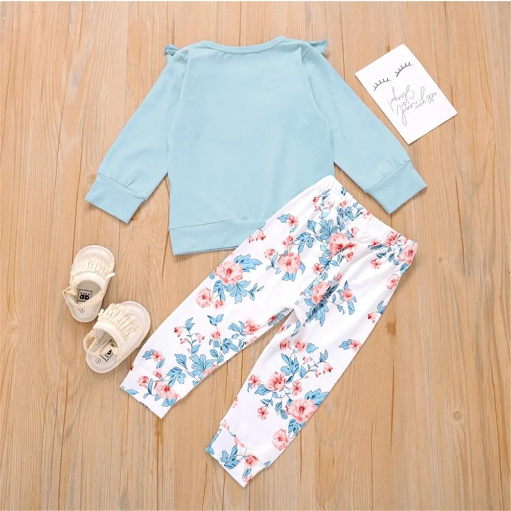 Girls Solid Long Sleeve Top & Floral Pants Toddler Girls Wholesale