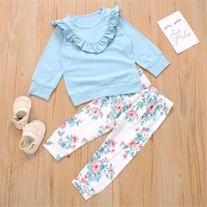 Girls Solid Long Sleeve Top & Floral Pants Toddler Girls Wholesale