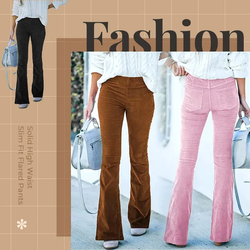 High Waist Slim Micro Corduroy Elastic Waist Lounge Pants