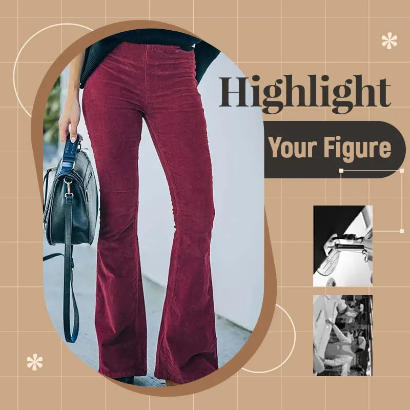 High Waist Slim Micro Corduroy Elastic Waist Lounge Pants