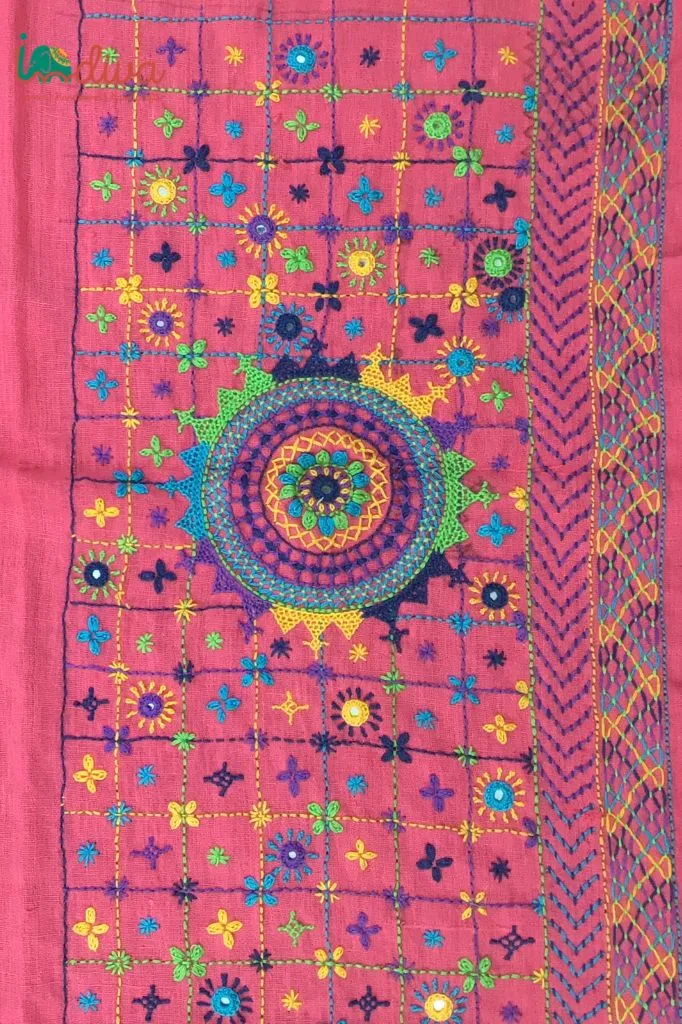 Indiva Lambani Embroidered Pink Khadi Blouse Piece
