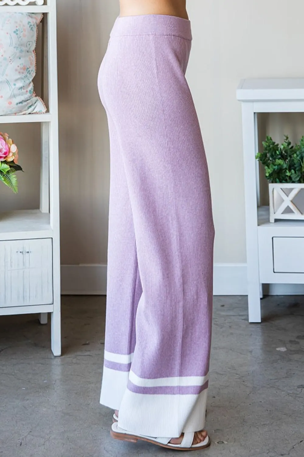 Knit Today Lilac Ribbed Contrast Pants