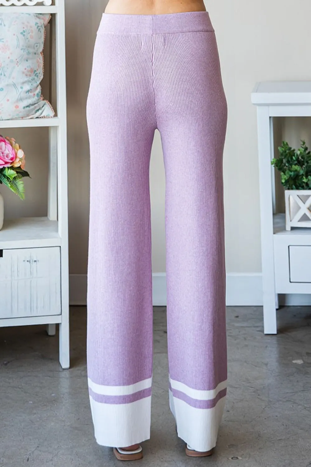 Knit Today Lilac Ribbed Contrast Pants