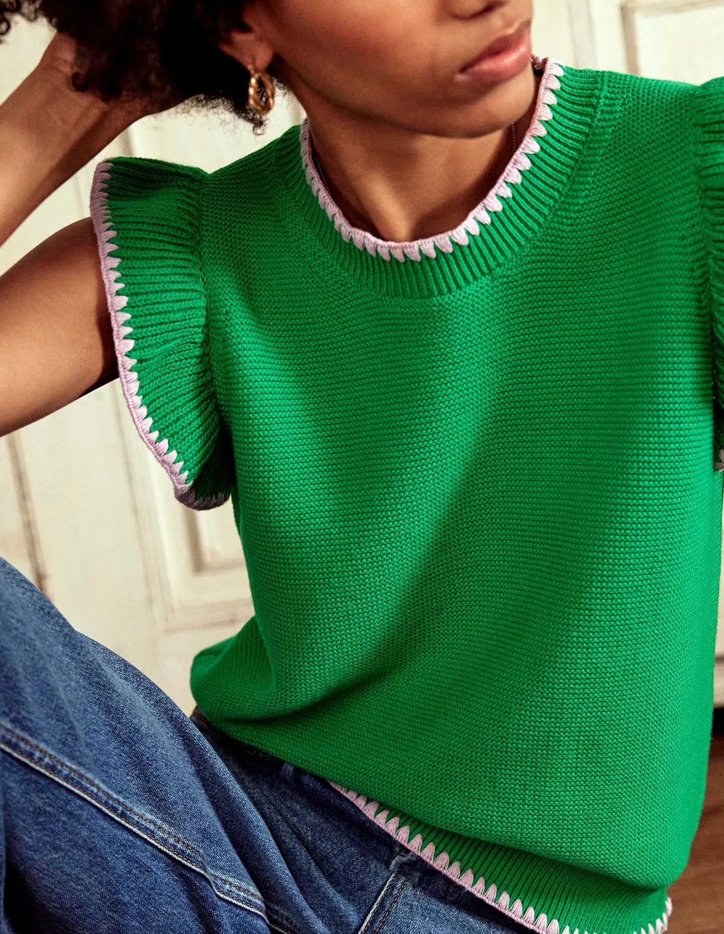 Lena Stitch Detail Tank-Rich Emerald