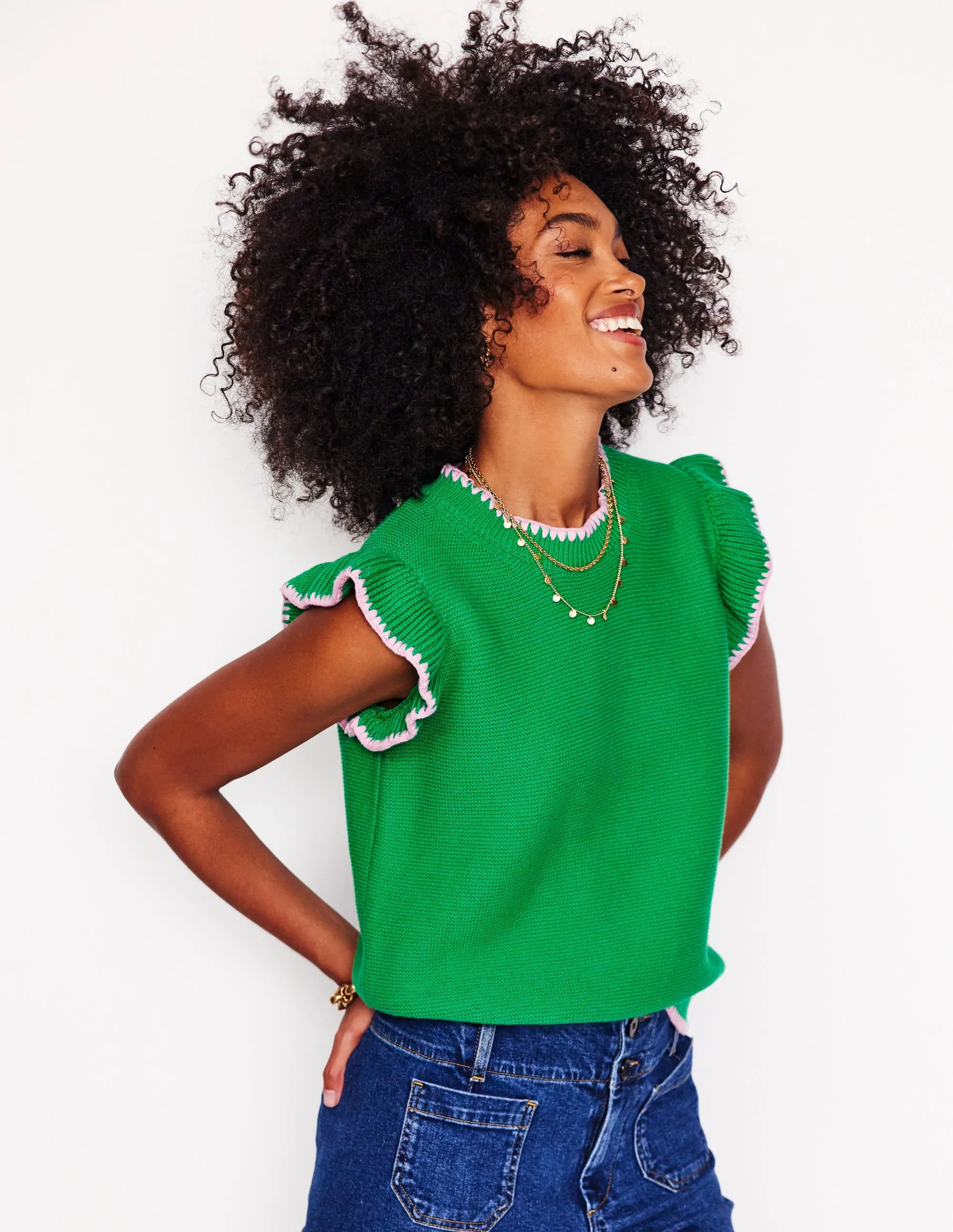 Lena Stitch Detail Tank-Rich Emerald