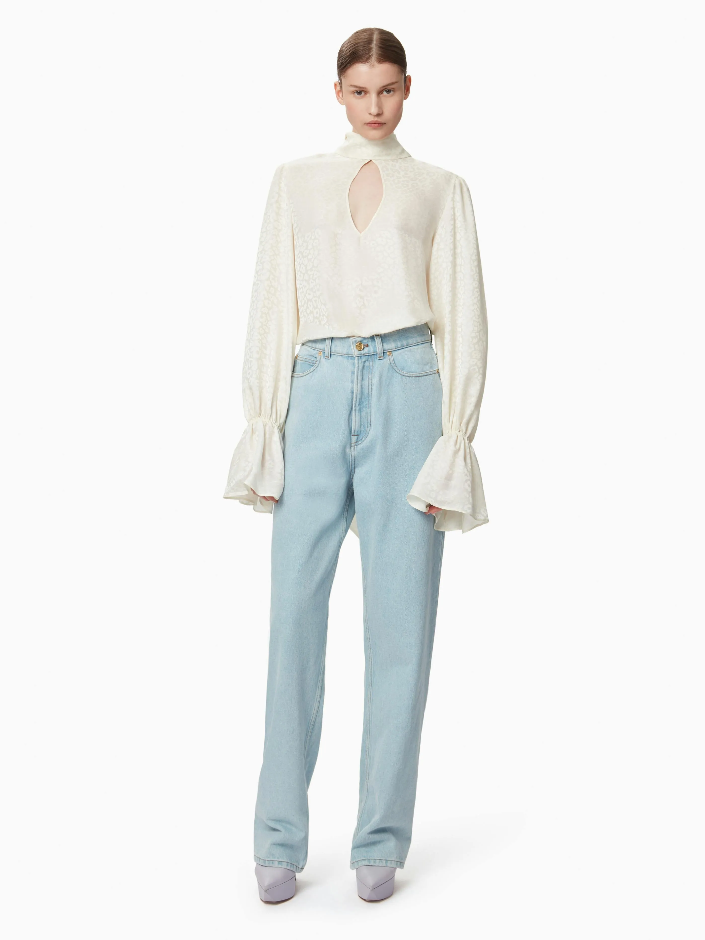 LEOPARD-JACQUARD CUT-OUT BLOUSE