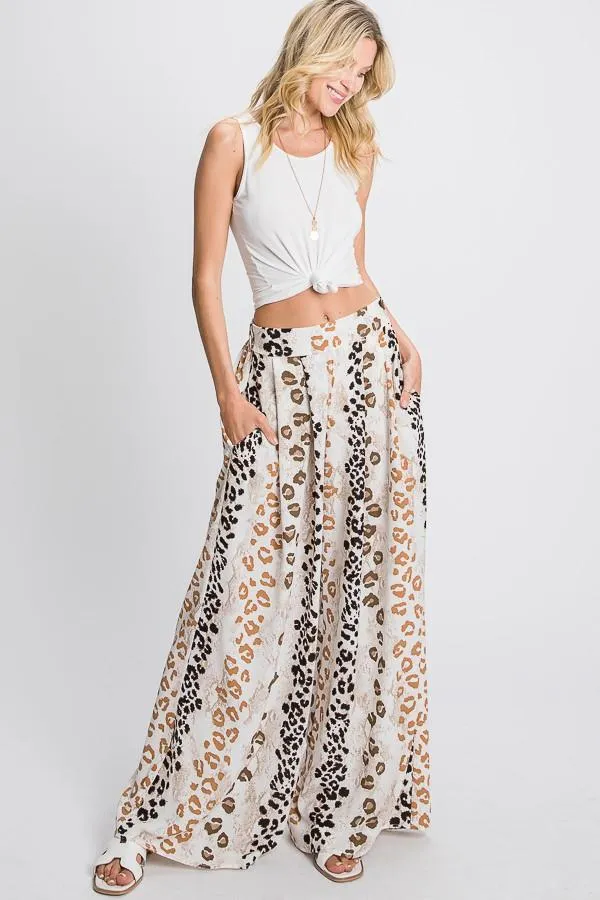 Leopard Print Wide Leg Pants