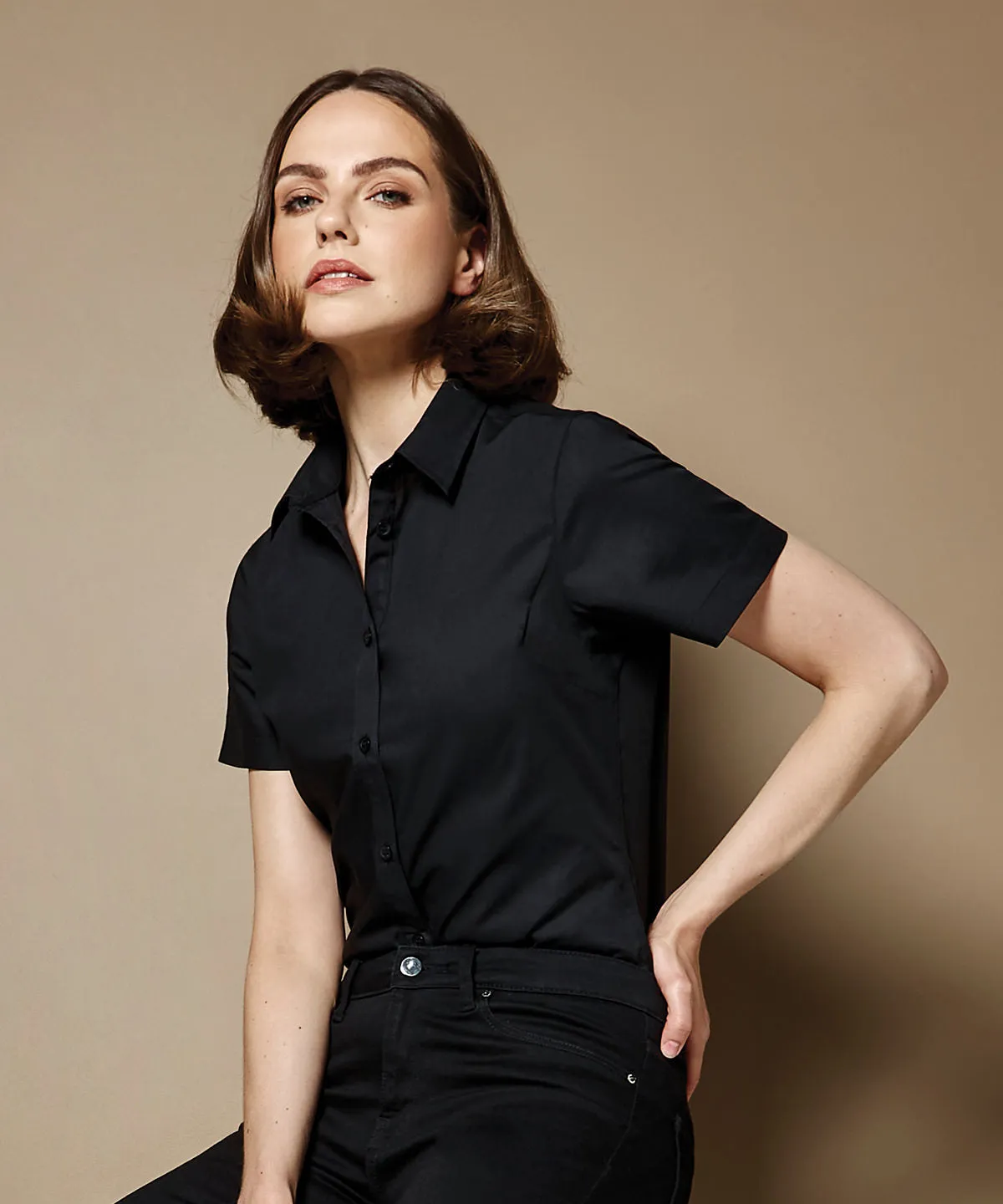 Light Blue - Women's poplin shirt short sleeve