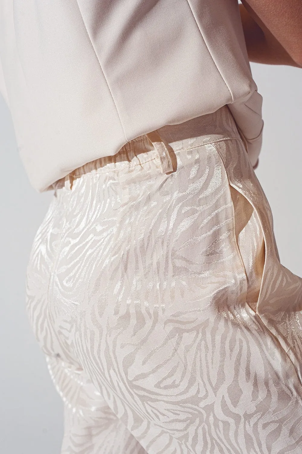 Loose Fit Zebra Print Pants In White