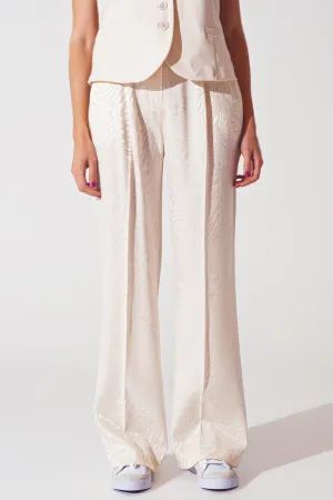 Loose Fit Zebra Print Pants In White