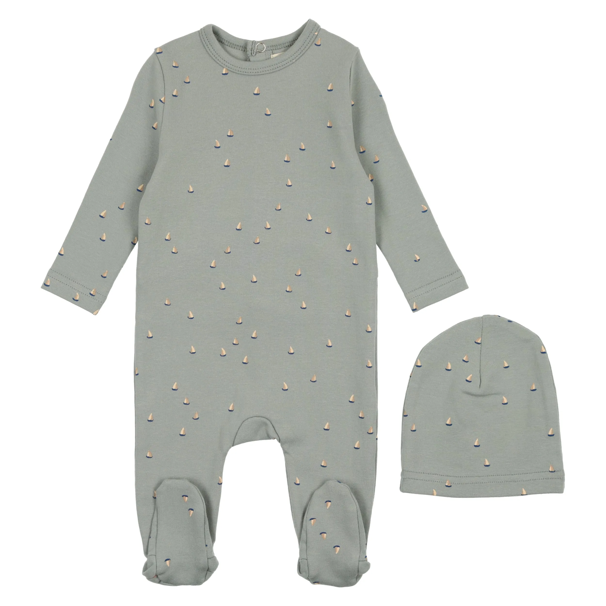 MEMA KNITS 2PC SAILBOAT FOOTIE   BEANIE