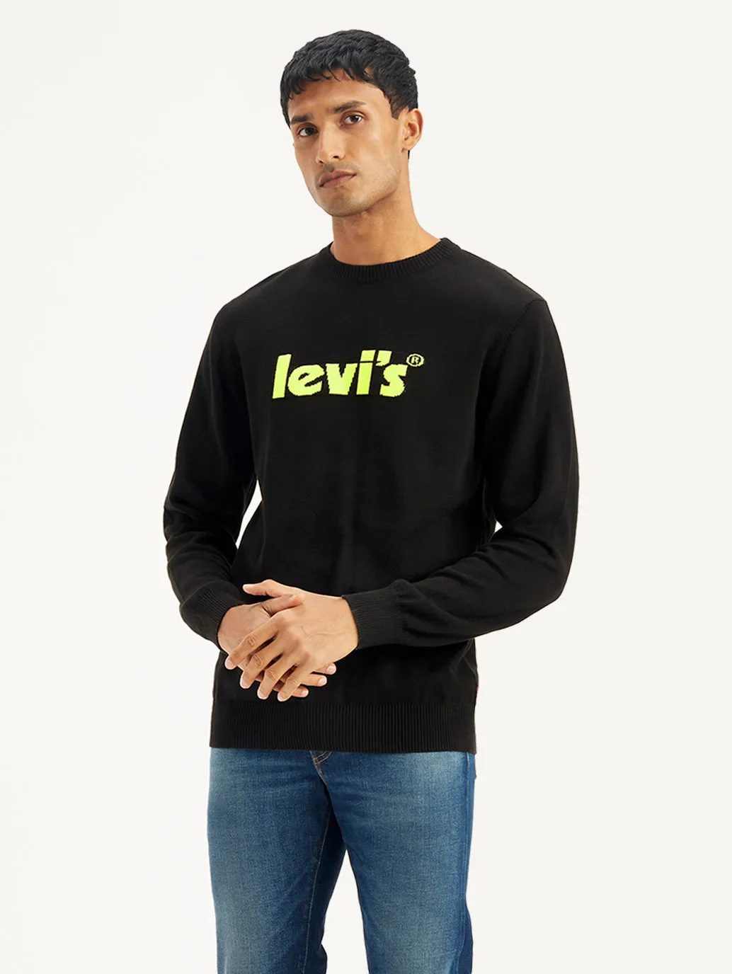 Men's Brand Logo Black Crew Neck Sweater