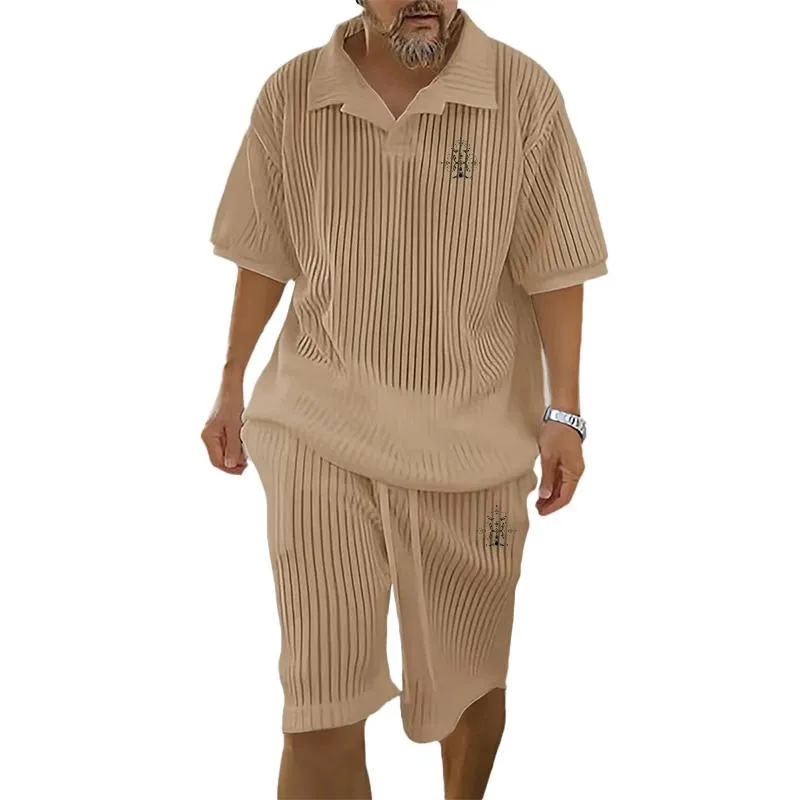 Men's Casual Trendy Lapel Knitted Short-sleeved Suit 40926378YM