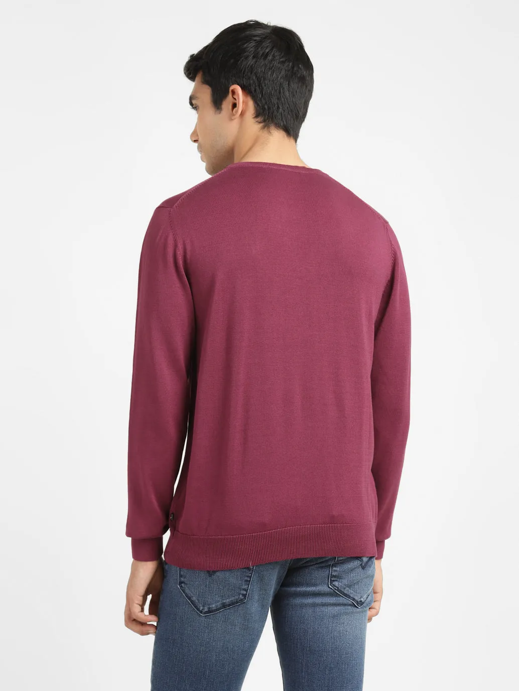 Men's Solid Maroon Crew Neck Sweater