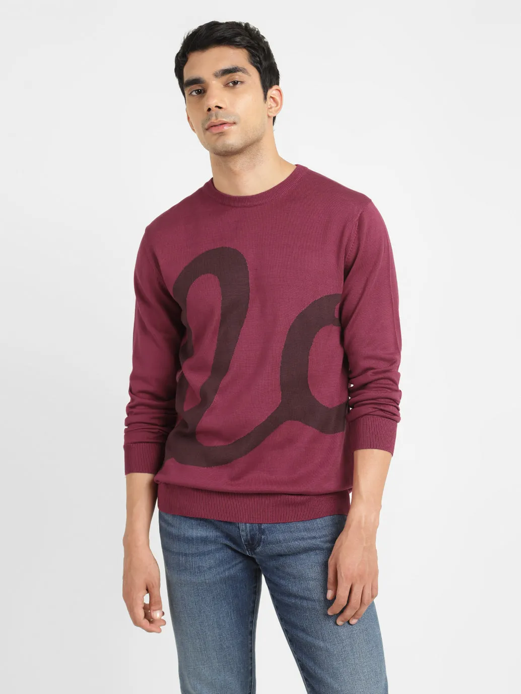 Men's Solid Maroon Crew Neck Sweater