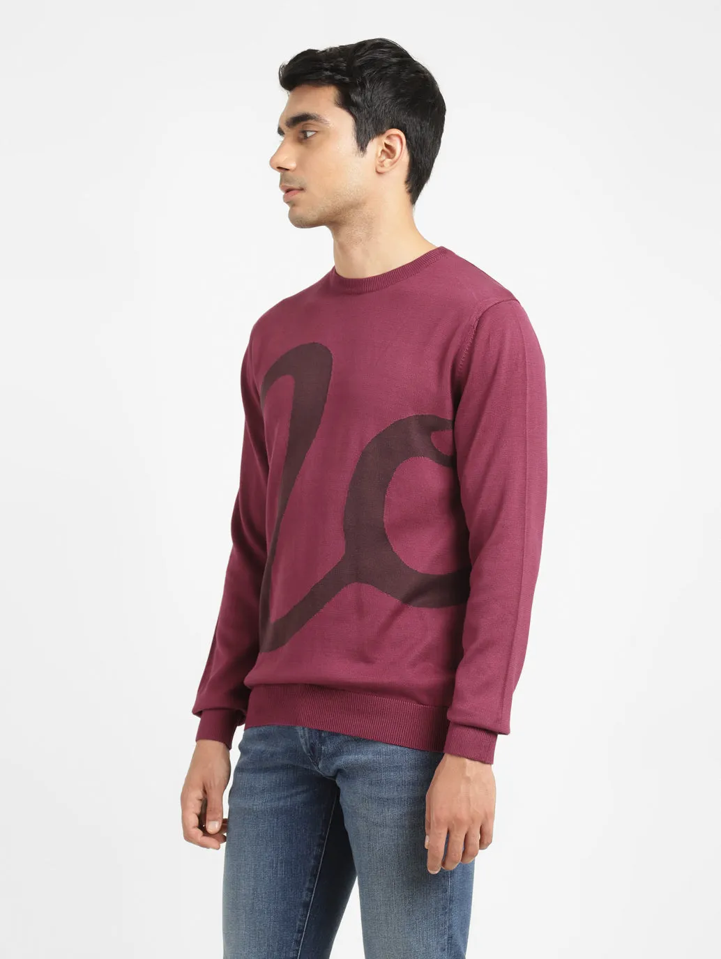 Men's Solid Maroon Crew Neck Sweater