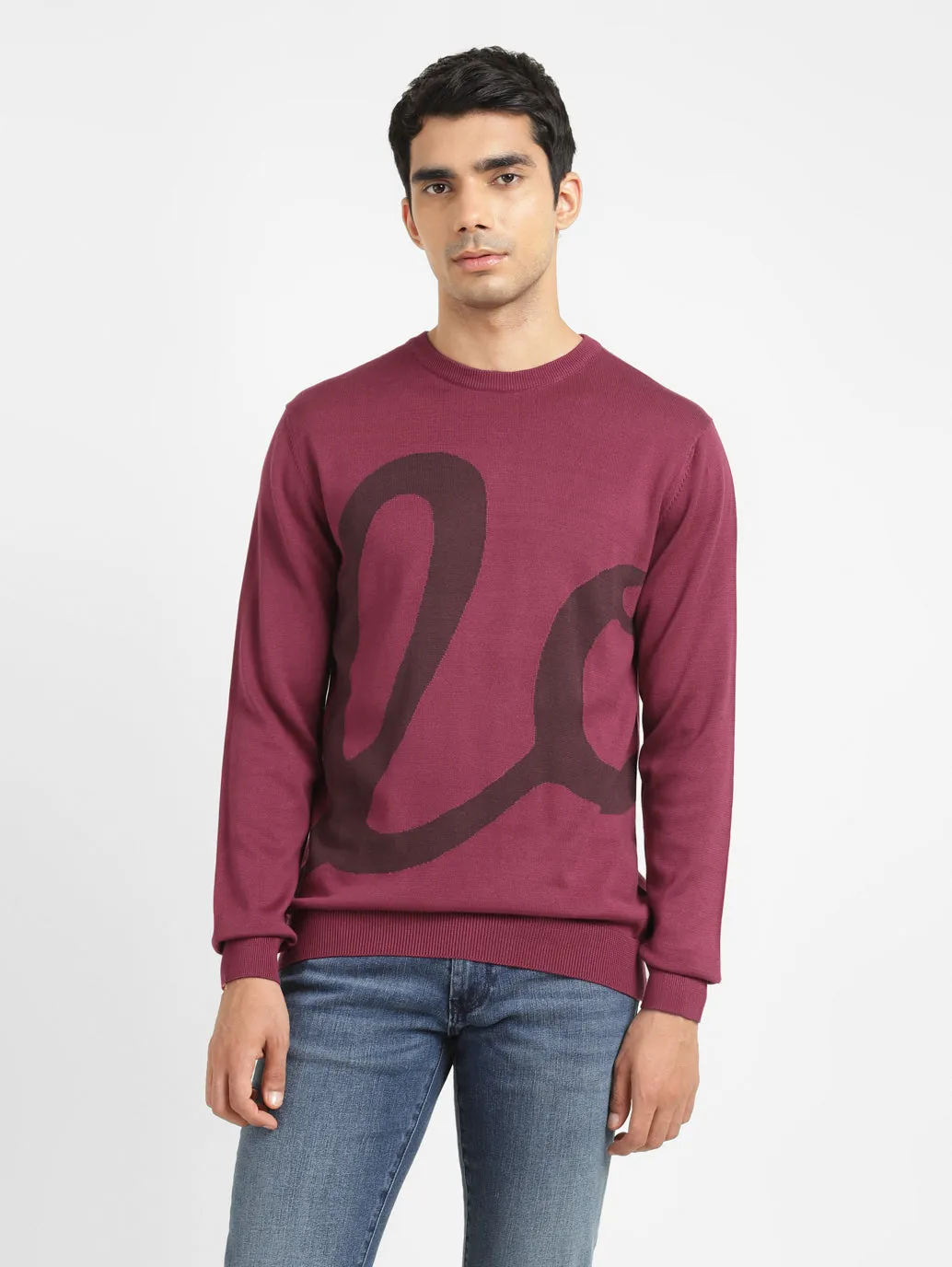 Men's Solid Maroon Crew Neck Sweater