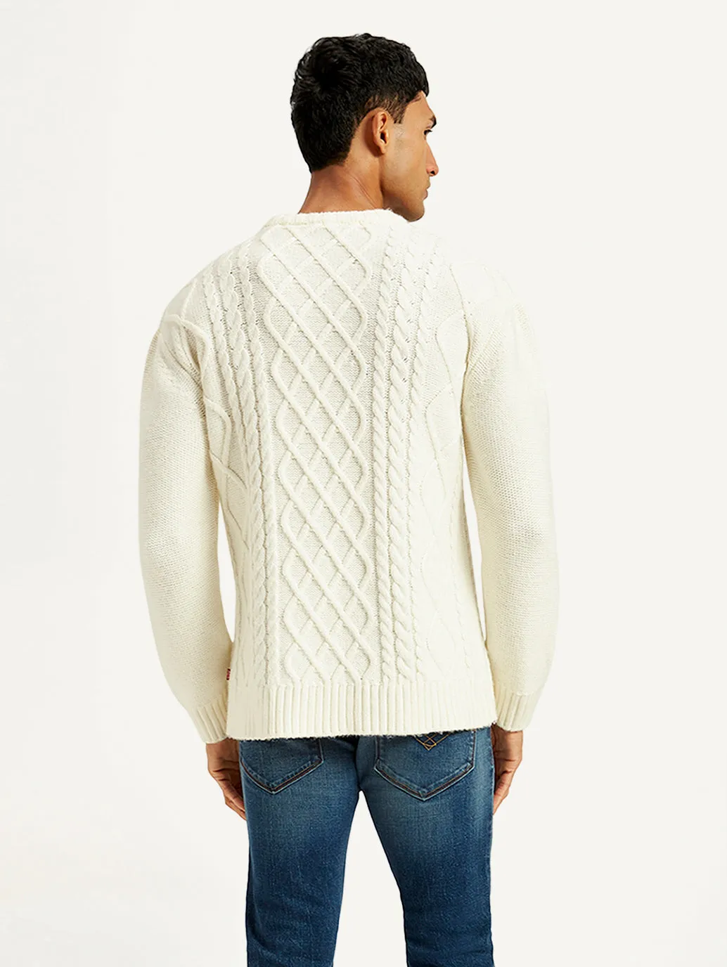 Men's Solid White Crew Neck Sweater