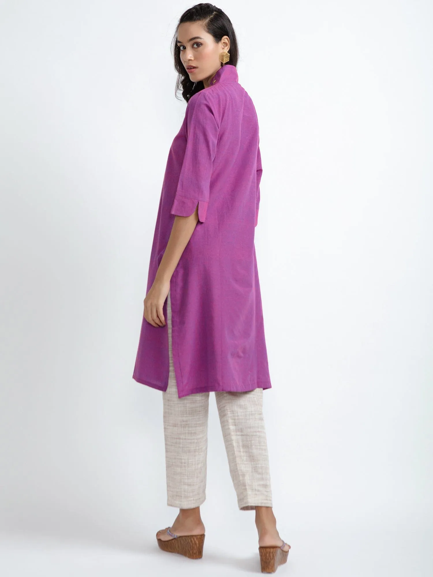 Mirror Work Cotton Kurta set - Purple