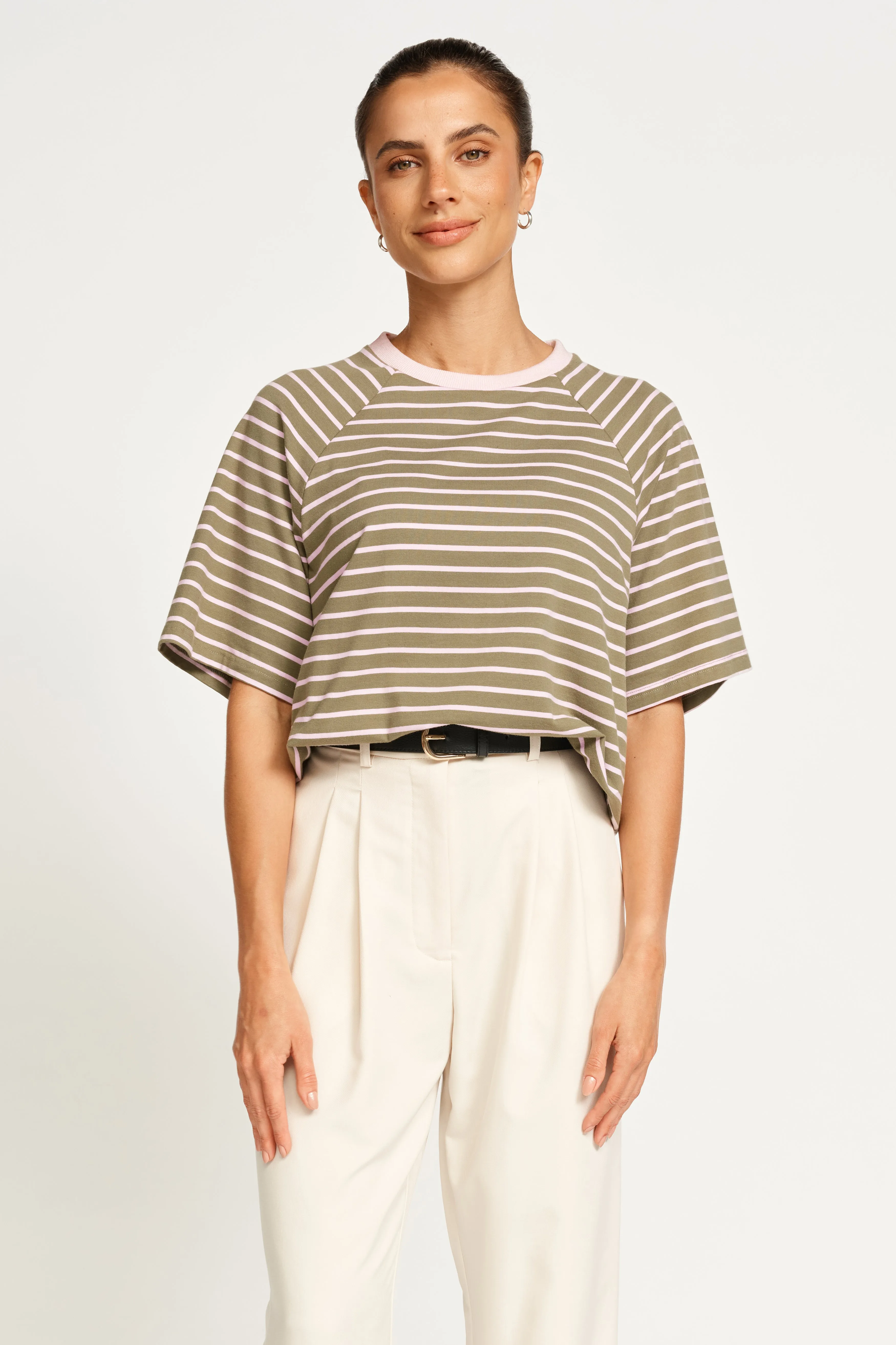 Mère Box-Cut Stripe Tee - Green / Pink