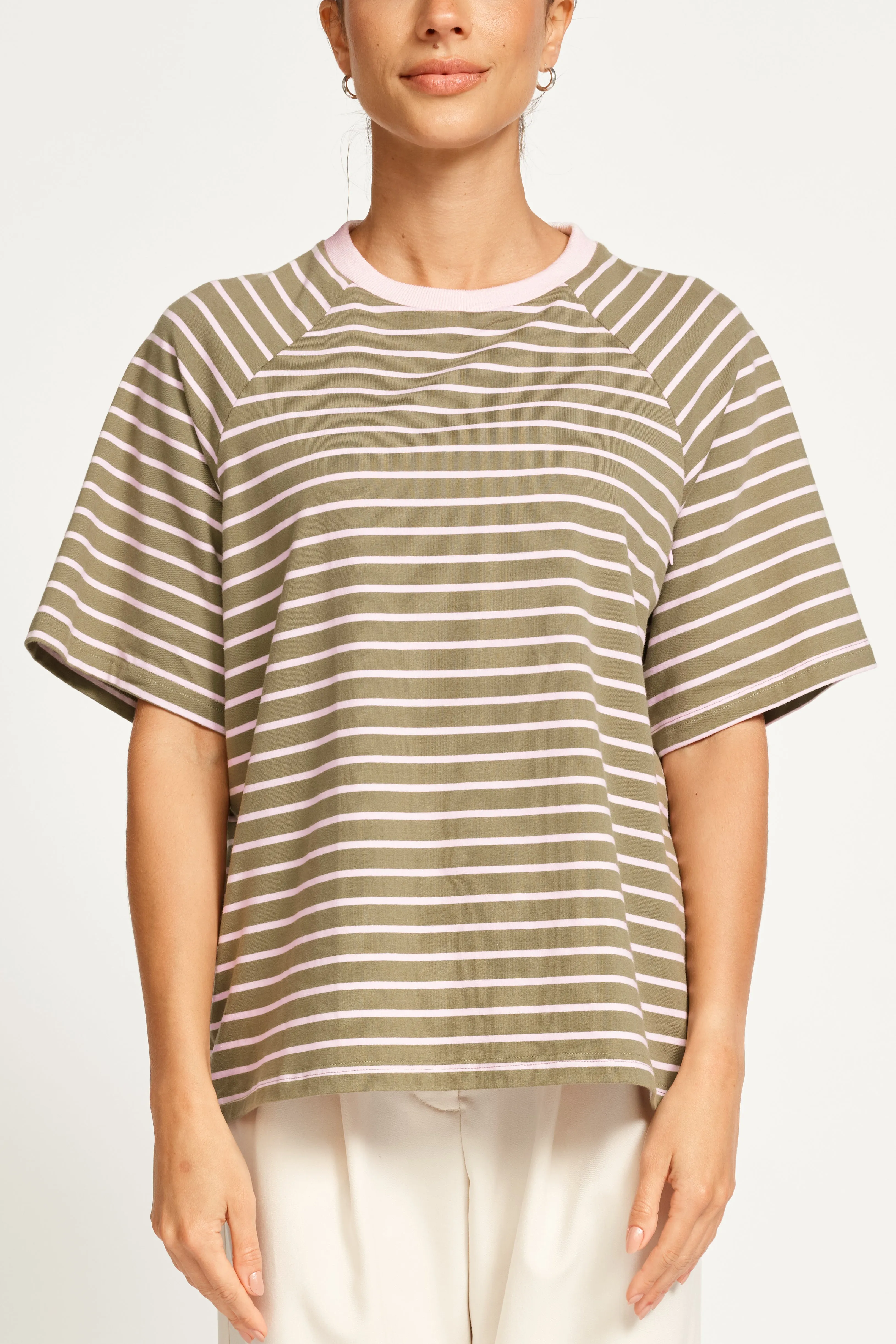 Mère Box-Cut Stripe Tee - Green / Pink