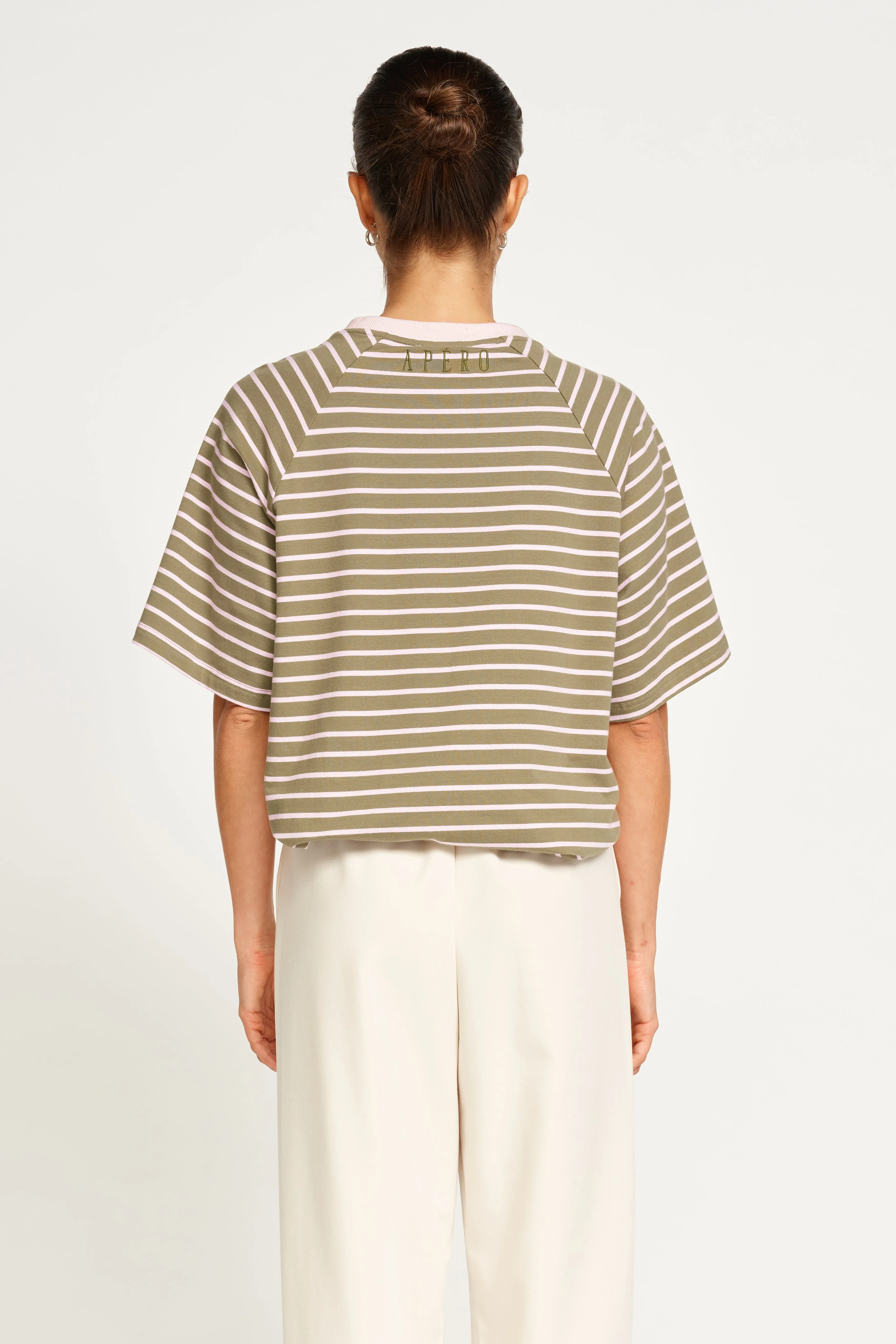 Mère Box-Cut Stripe Tee - Green / Pink