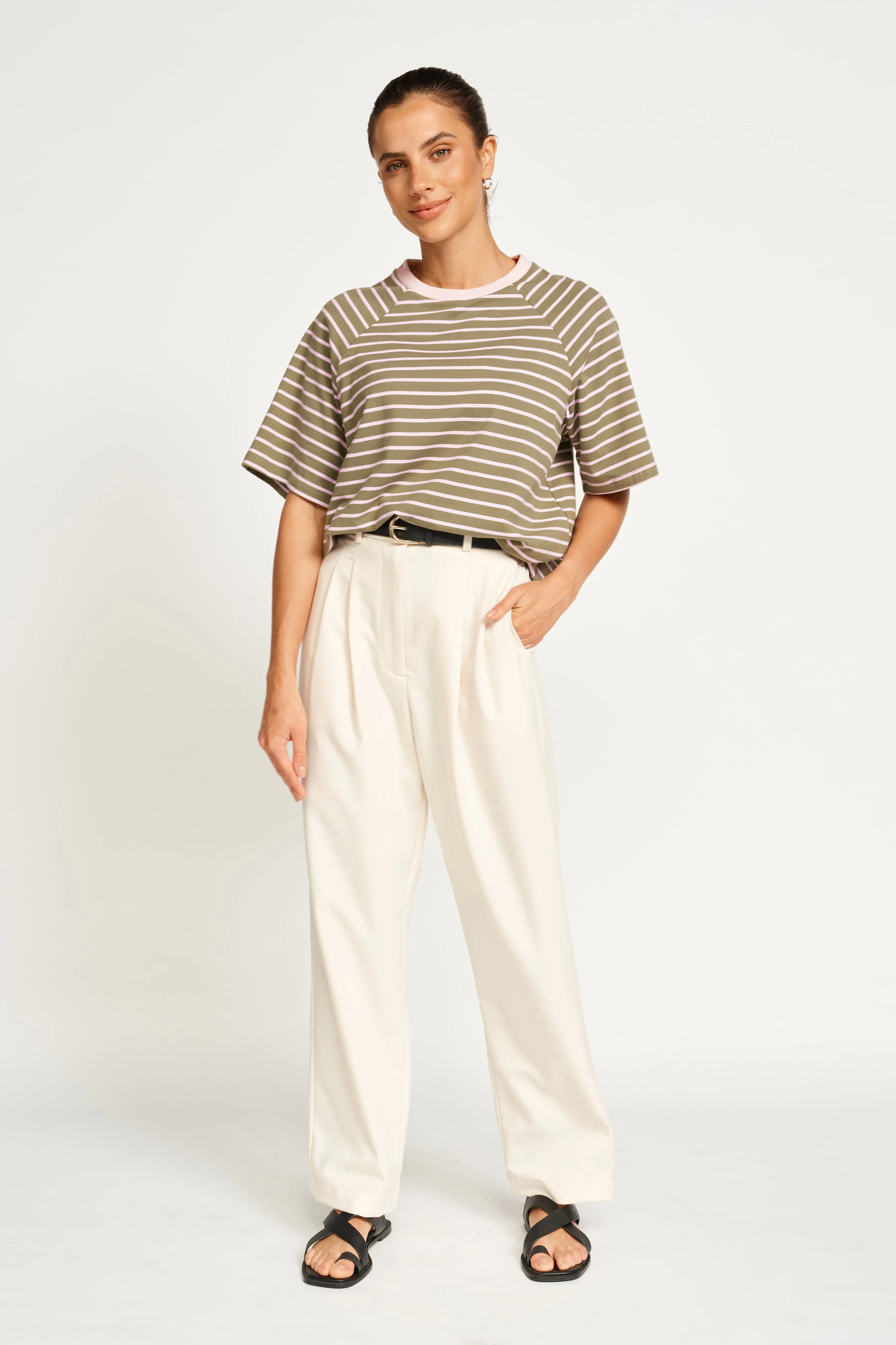 Mère Box-Cut Stripe Tee - Green / Pink