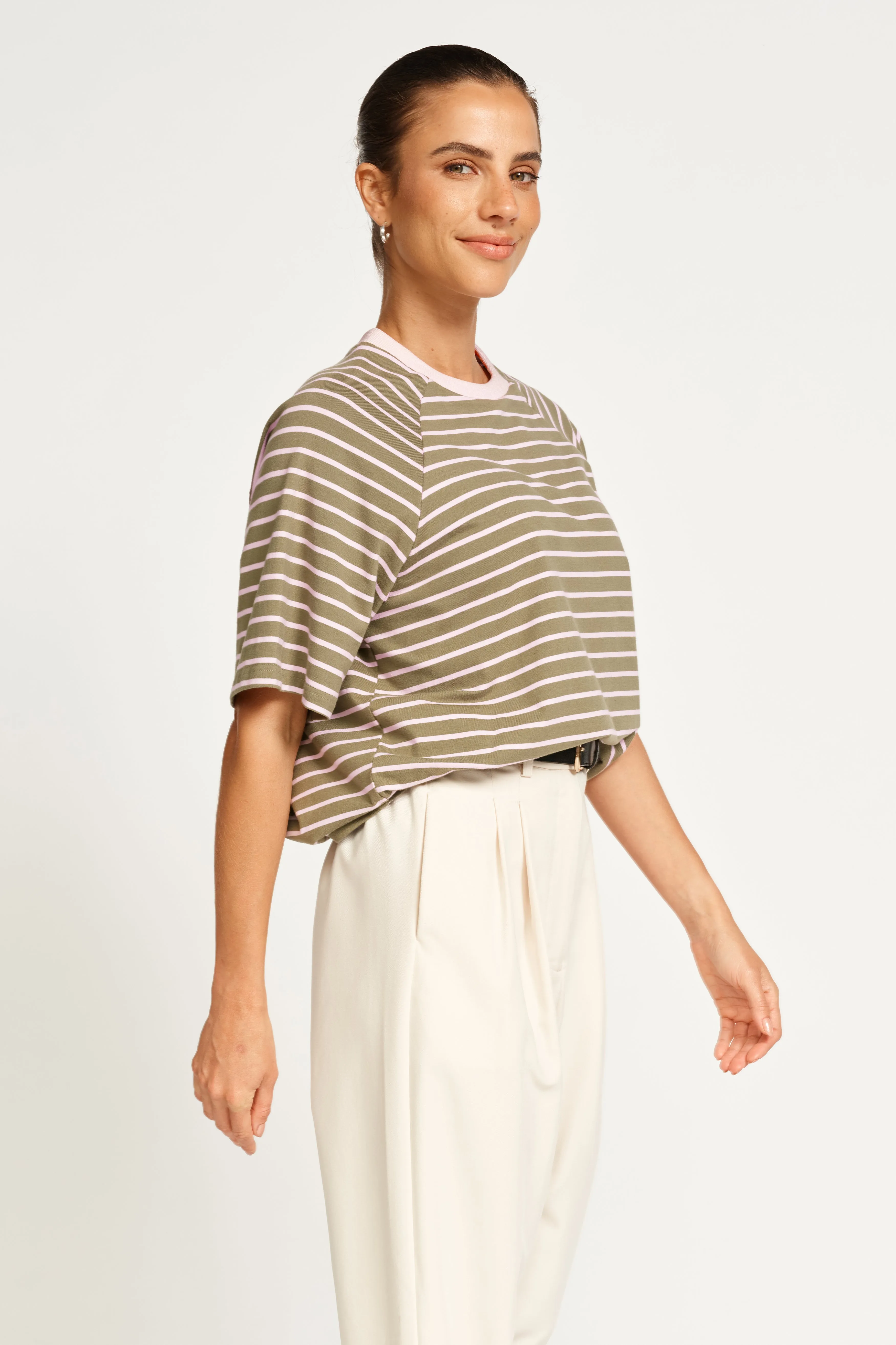 Mère Box-Cut Stripe Tee - Green / Pink