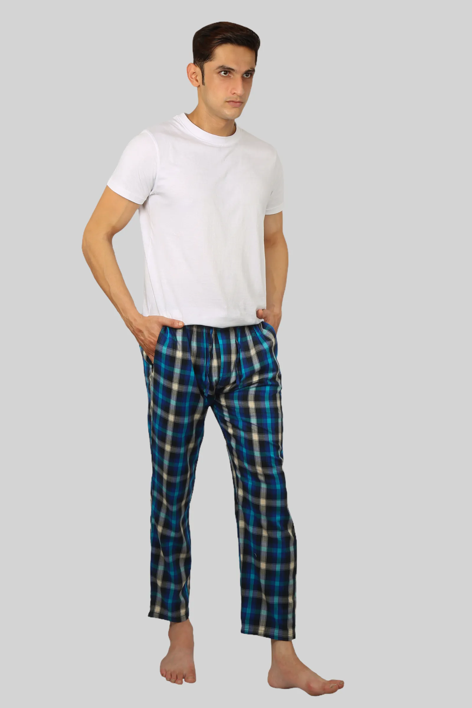 Navy Blue soft and super comfortable checkered pajamas for men