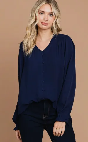 Navy V-Neck Blouse
