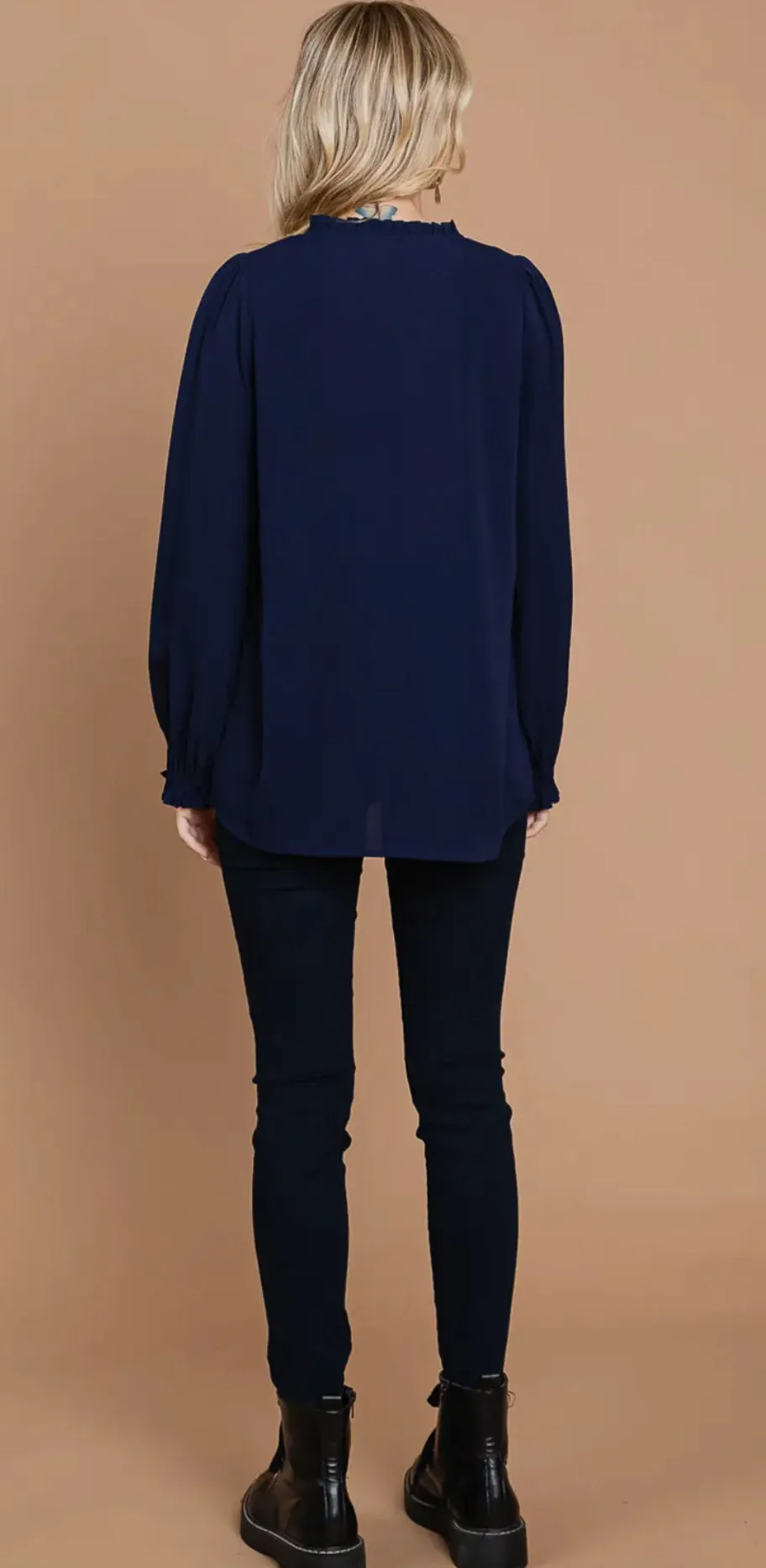 Navy V-Neck Blouse