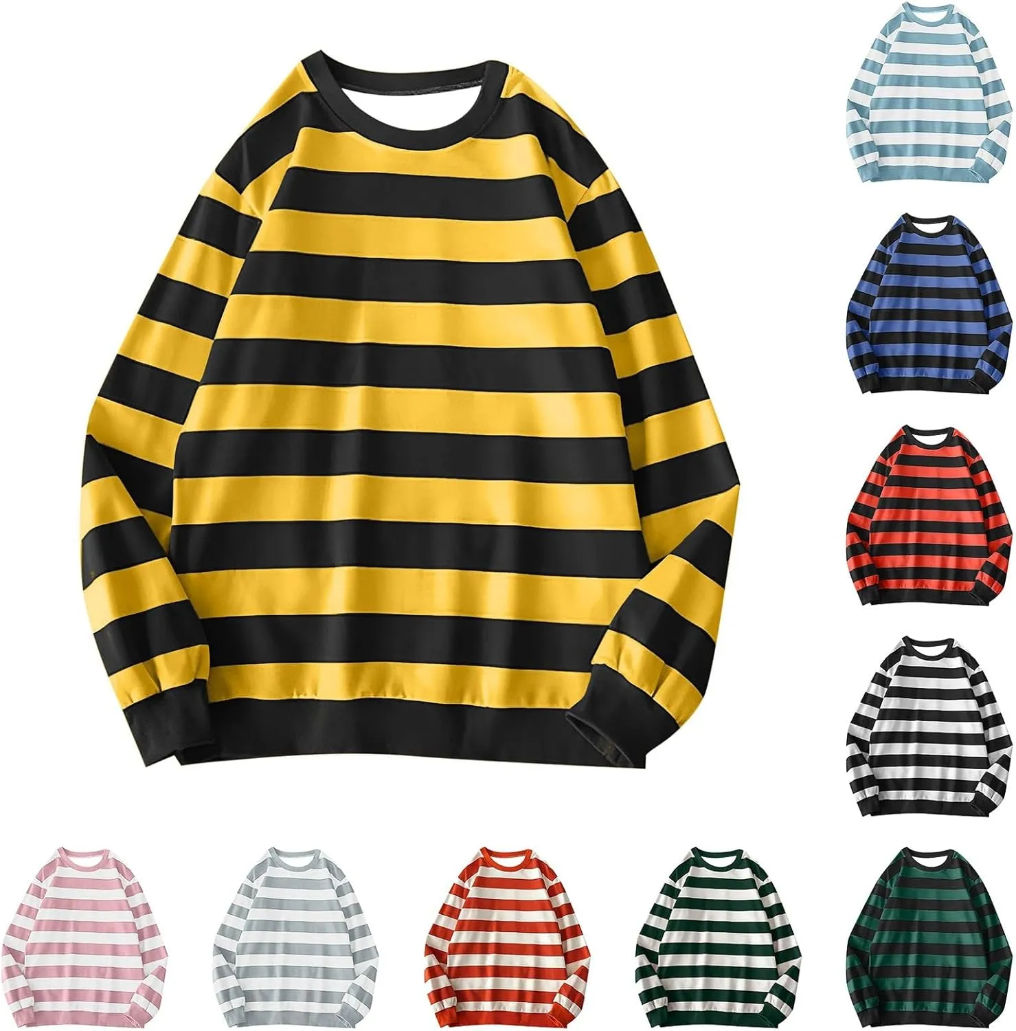 Oversized Sweatshirt for Women Trendy Crewneck Striped Color Block Tops Loose Long Sleeve Casual Stylish Pullover