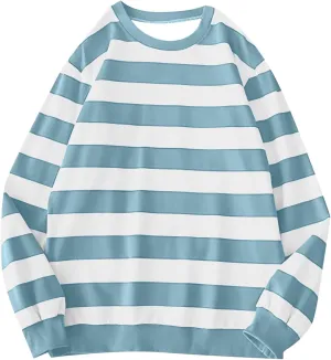 Oversized Sweatshirt for Women Trendy Crewneck Striped Color Block Tops Loose Long Sleeve Casual Stylish Pullover