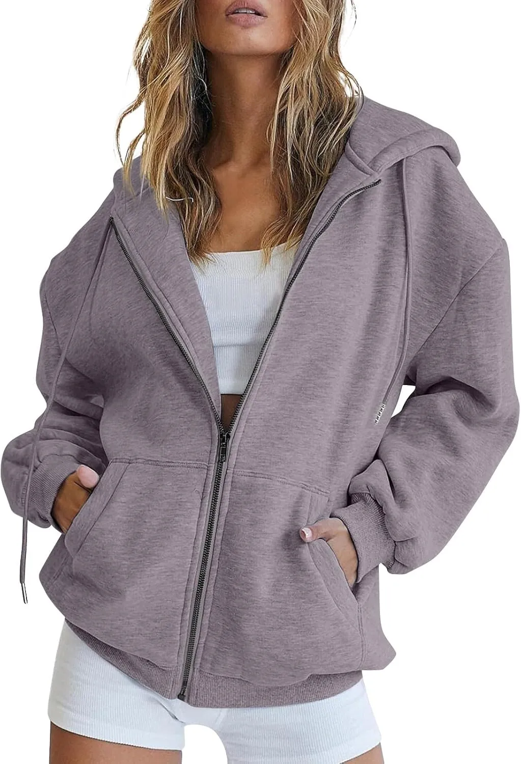 PETYCZEN Zip Up Hoodies for Women Casual Long Sleeve Oversized Sweatshirt Drawstring Cute Teen Girls Jackets Fall Y2K Clothes