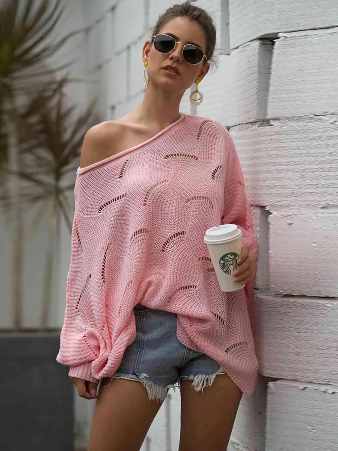 Pleasingly Warm Open Knit Lantern Sleeve Sweater
