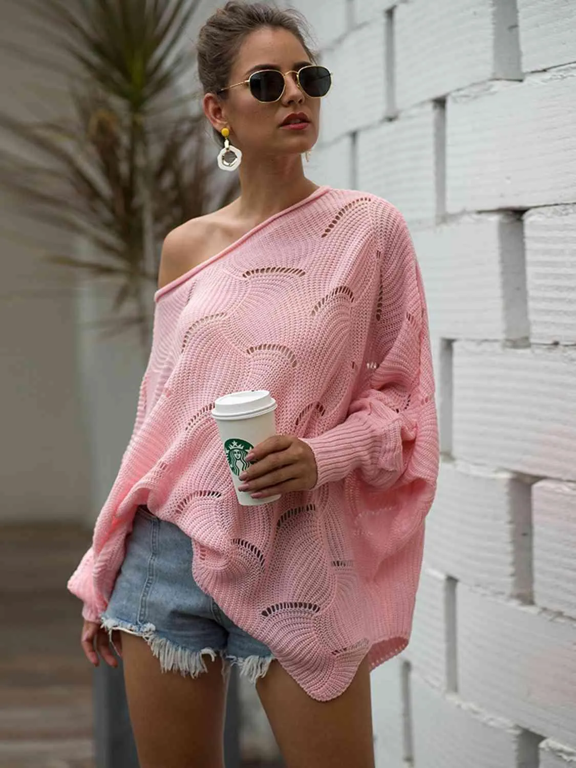 Pleasingly Warm Open Knit Lantern Sleeve Sweater