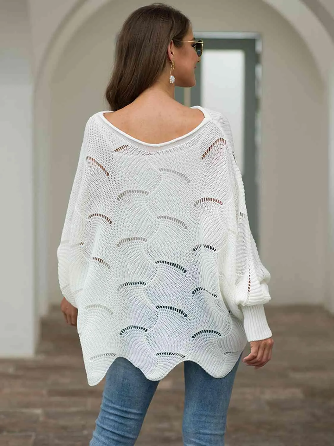 Pleasingly Warm Open Knit Lantern Sleeve Sweater