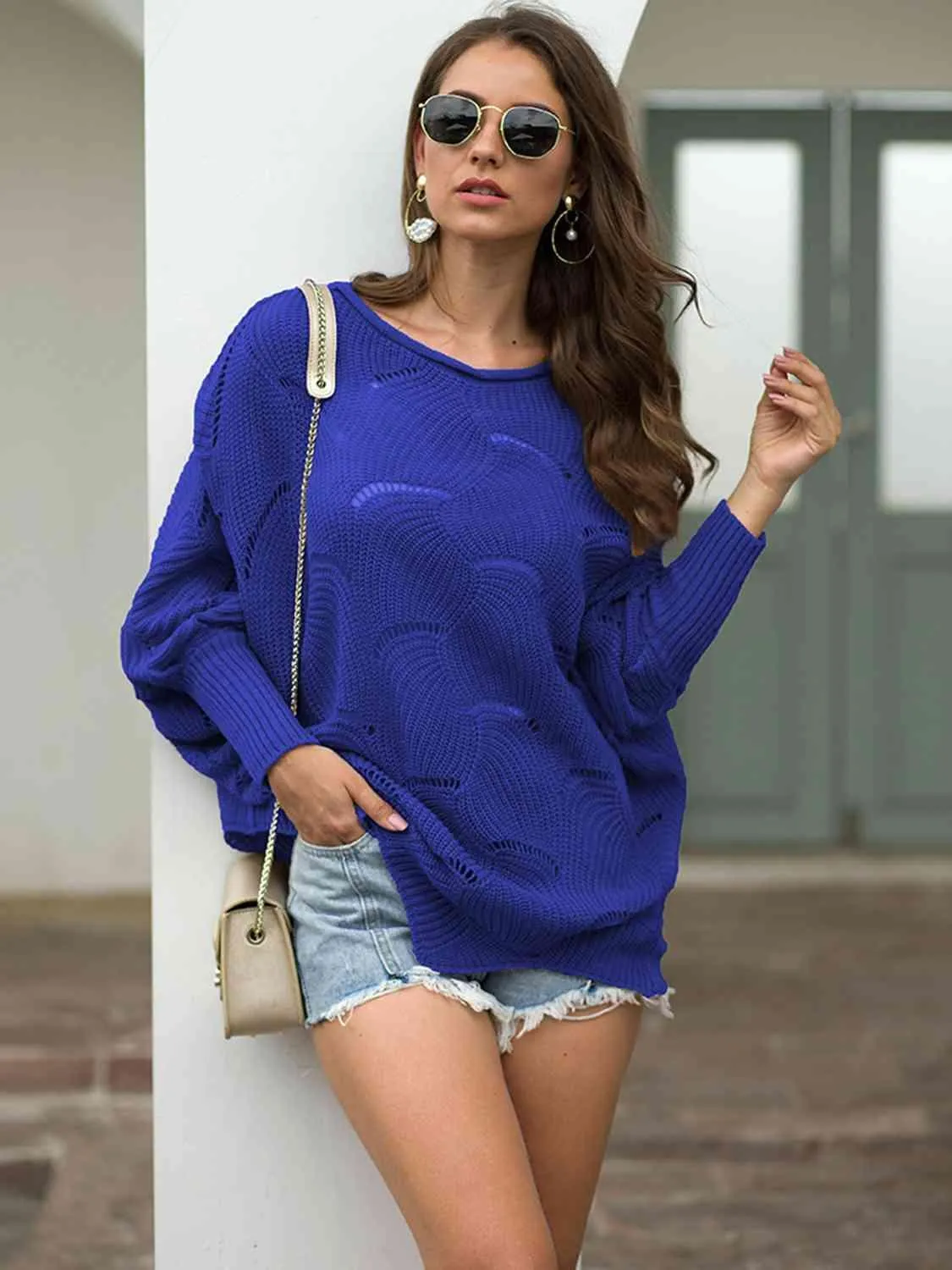 Pleasingly Warm Open Knit Lantern Sleeve Sweater