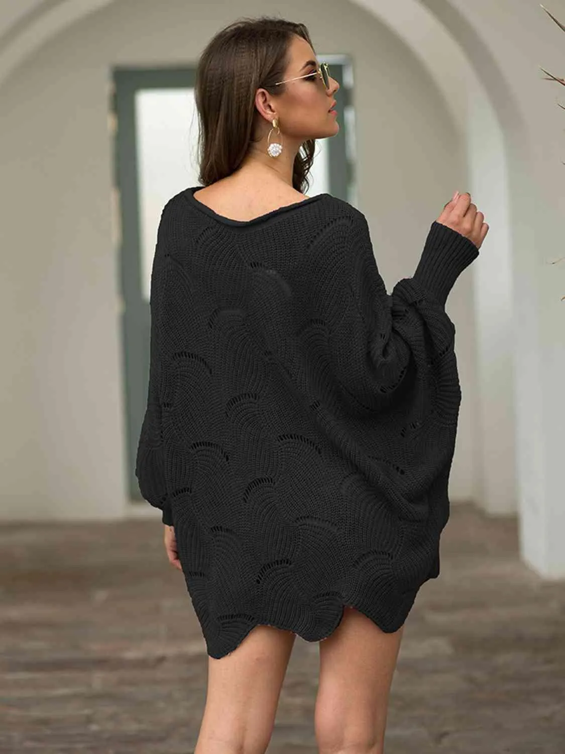 Pleasingly Warm Open Knit Lantern Sleeve Sweater